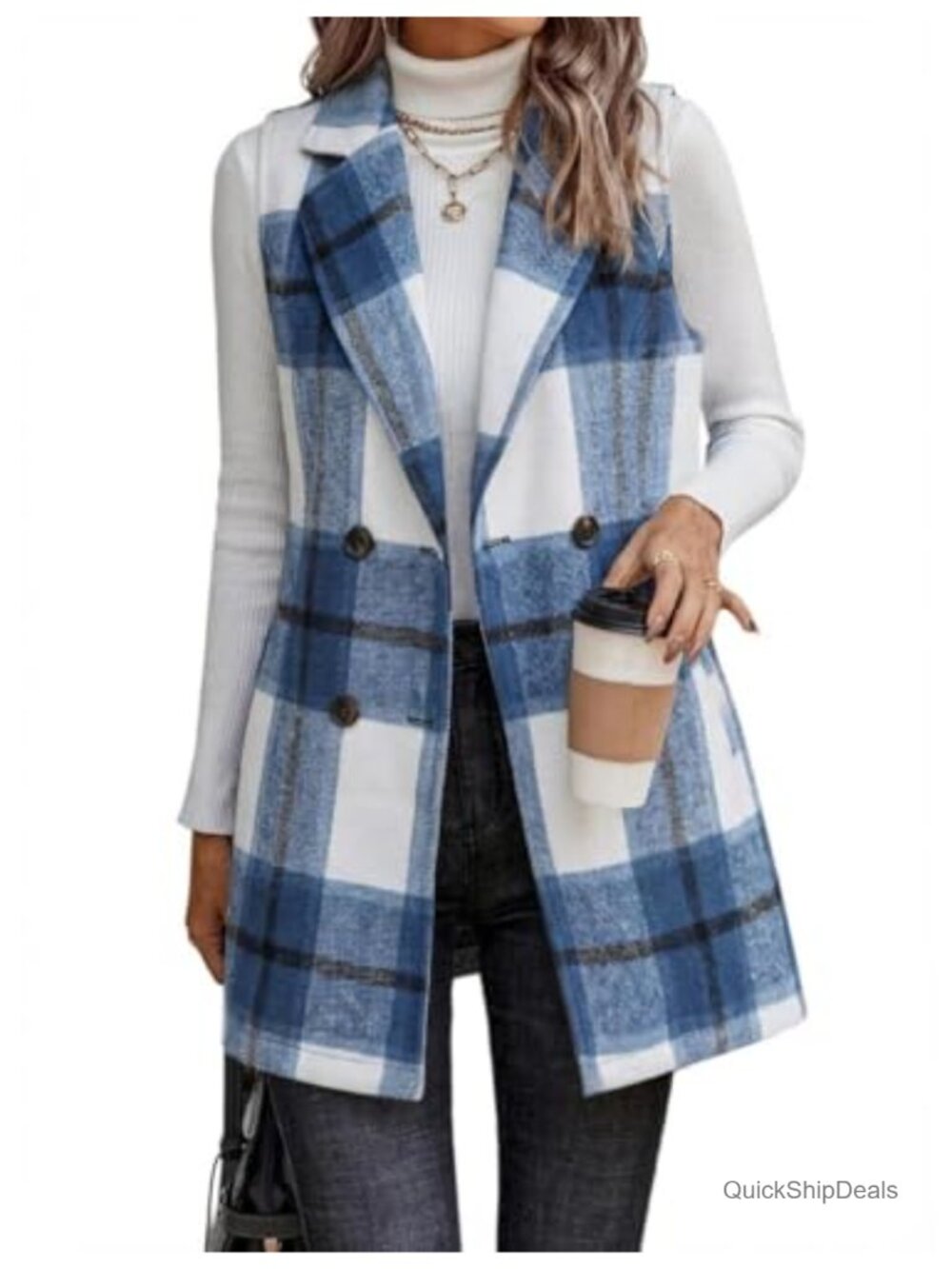 Wool Blend Tweed Vest Sleeveless Blazer Business Casual Outerwear
